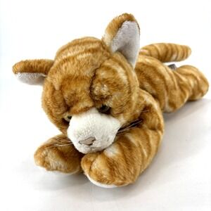 Tri Russ Orange Striped Kitty Cat Plush 10 Inch Tabby Kitten Laying Yellow Eyes